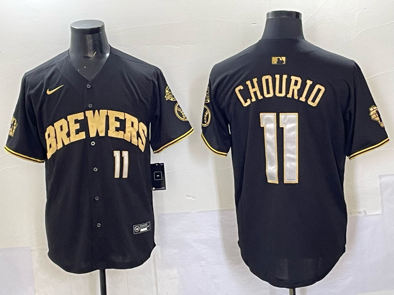 Men Milwaukee Brewers #11 Chourio black Nike MLB 2025 Jersey 001